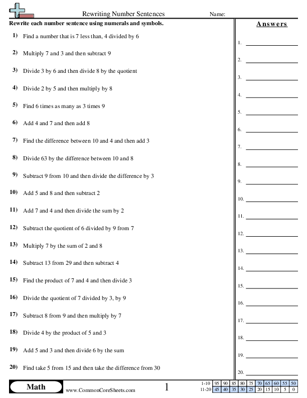 5.oa.2 Worksheets - Rewriting Number Sentences (with parenthesis) worksheet